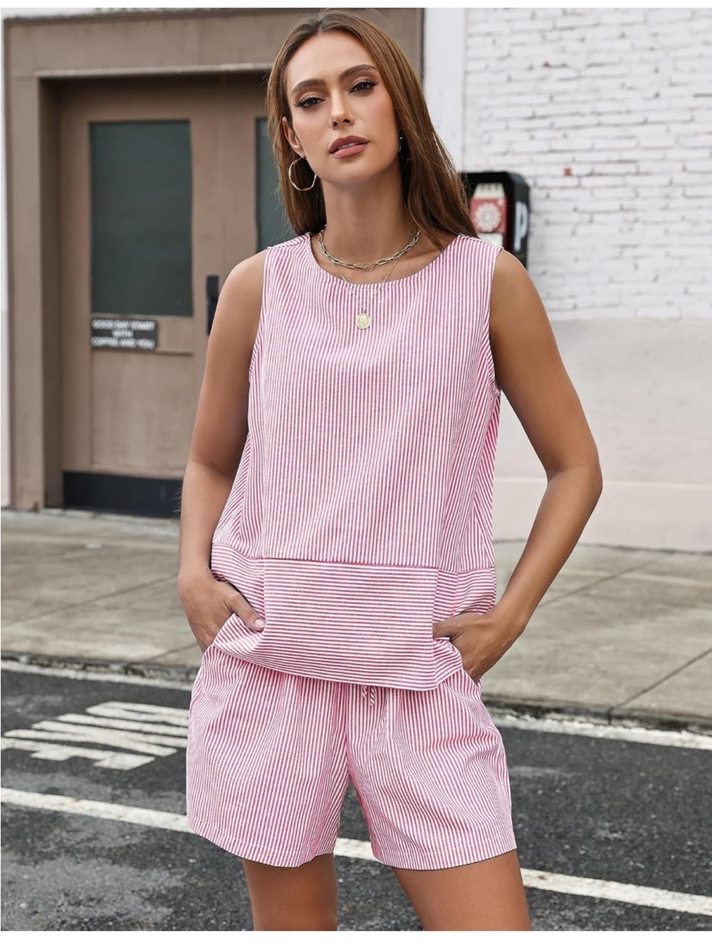 LOMON Women's Trendy 2 Piece striped Set